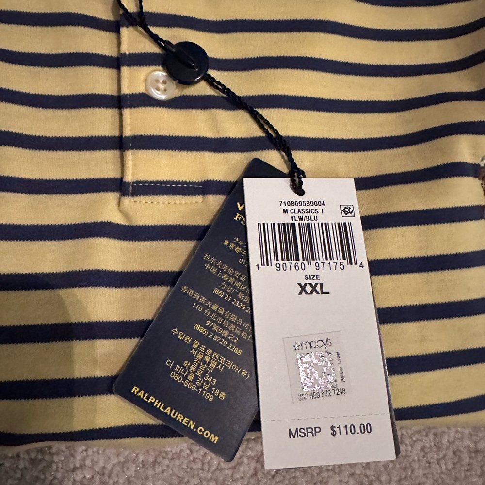 Ralph Lauren Yellow and Navy Striped Polo XXL - Picture 2 of 3